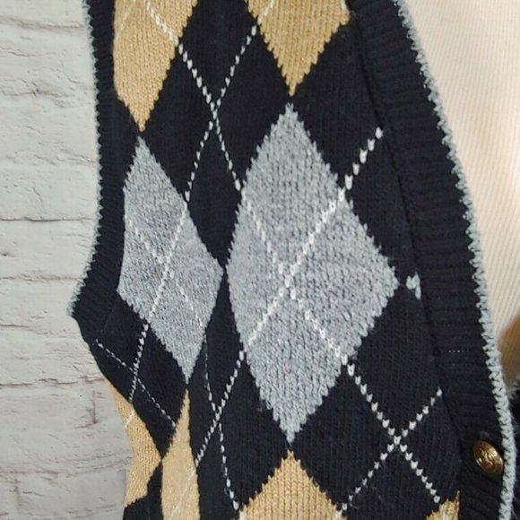 Alfred Dunner Black Button Front Argyle Vest  USA - Picture 2 of 5